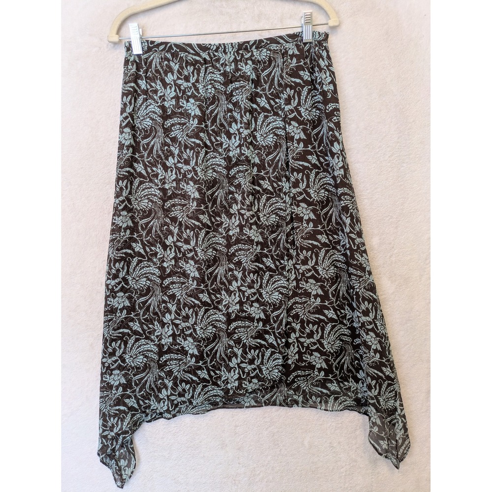 Bob Mackie Studio‎ Skirt Women's 6 Brown Silk Handkerchief Hem Paisley Bird